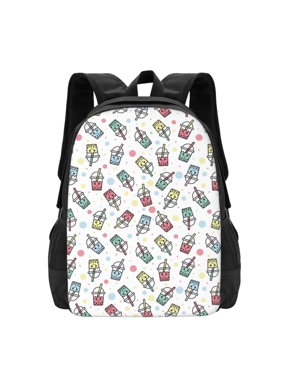 Boba Milk Tea Print Backpack for Women Men School Bookbag with Laptop Compartment for College Work Travel, Simple Fashion Casual Daypack, Fit 15" Laptop