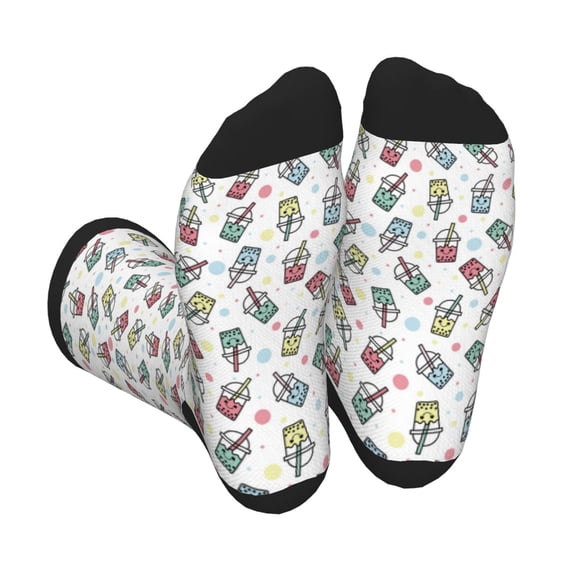 Vsdgher Boba Milk Tea Unisex Crew Socks Lightweight Breathable Ventilation Ankle Socks, Mid-calf socks for Daily