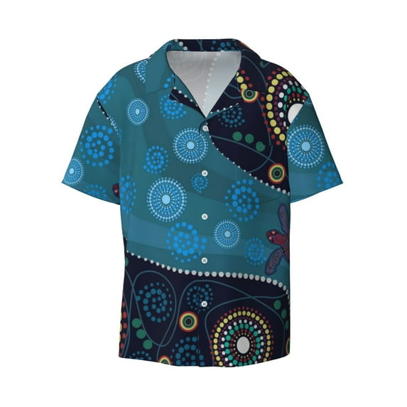 Vsdgher Bohemian Turtle Print Men's Wrinkle Free Untucked Cuban Shirt Business Casual Button Down Shirts Short Sleeve Shirt