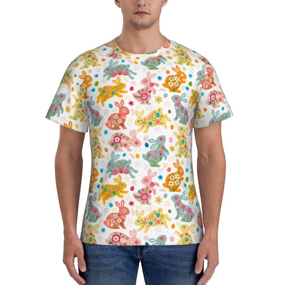Vsdgher Boho Bunny Print Men's Dry Fit Mesh Athletic Shirts Moisture Wicking Tennis T-Shirt Tops