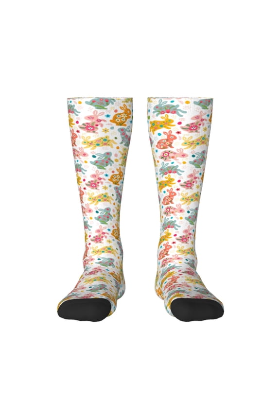 Boho Bunny Print Thigh High Socks Extra Long Stretchy Sock Women Over Knee High Opaque Stocking Daily Wear