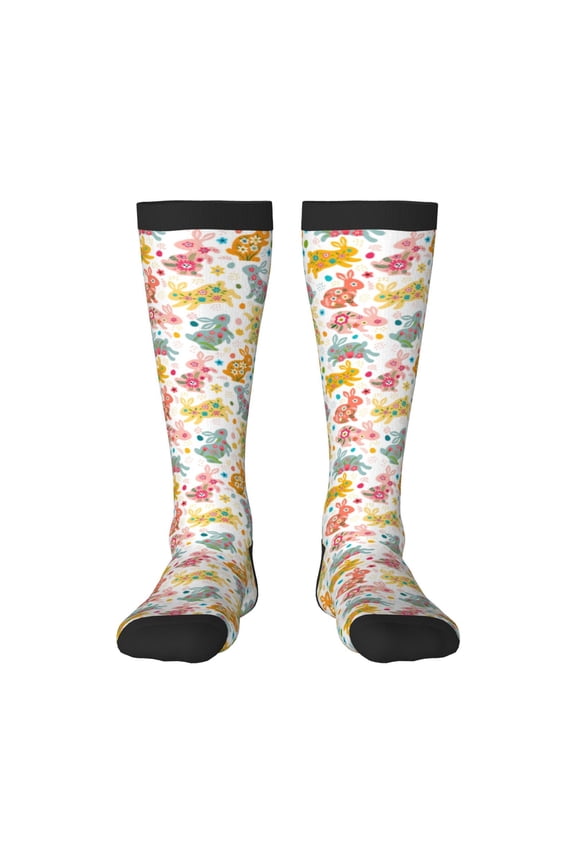 Boho Bunny Print Thigh High Socks Extra Long Stretchy Sock Women Over Knee High Opaque Stocking Daily Wear