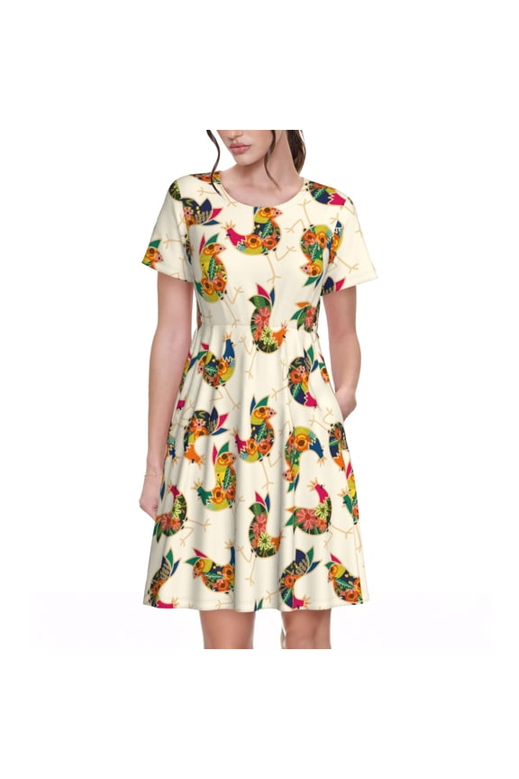 Boho Chicken for Womens Summer 2025 Casual Midi Maxi Dresses Lightweight Short Sleeve Round Neck Beach Dress -Large