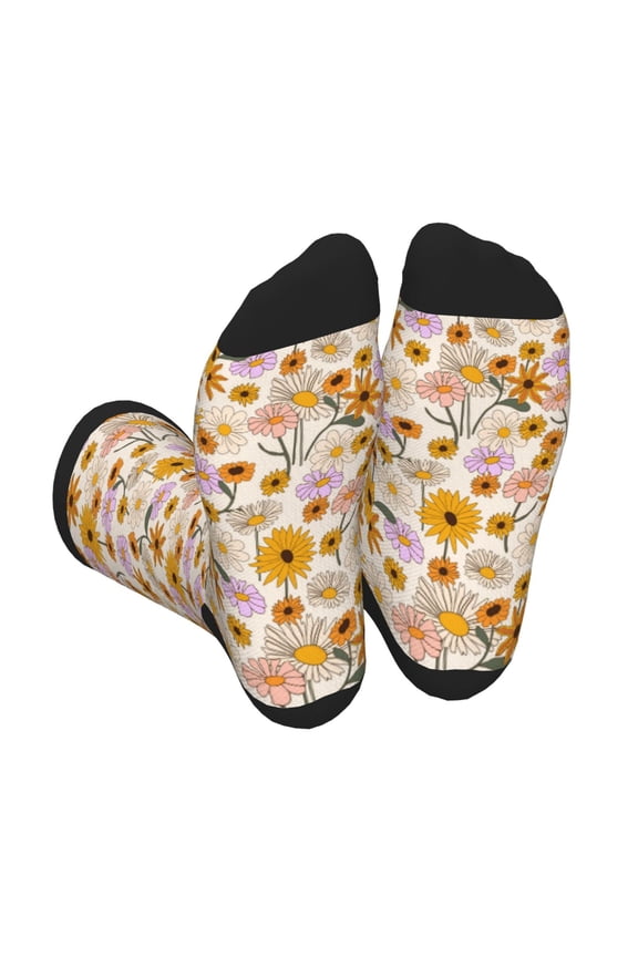 Boho Flowers Unisex Crew Socks Lightweight Breathable Ventilation Ankle Socks, Mid-calf socks for Daily