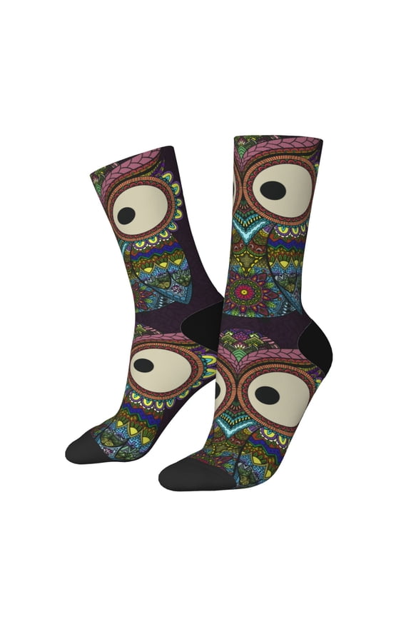 Boho Owl Crew Socks for Men & Women, Breathable Casual Athletic Ankle Socks