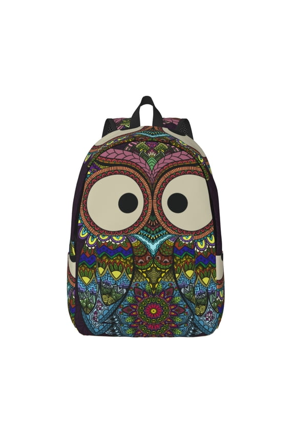 Boho Owl Print Canvas Backpack Travel Rucksack Unisex Knapsack 15.7/17.7Inch Laptop Backpack for Work,College -Medium