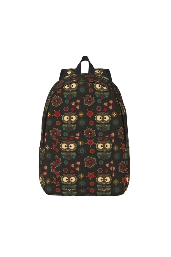 Boho Owl Print Canvas Backpack Travel Rucksack Unisex Knapsack 15.7/17.7Inch Laptop Backpack for Work,College -Medium