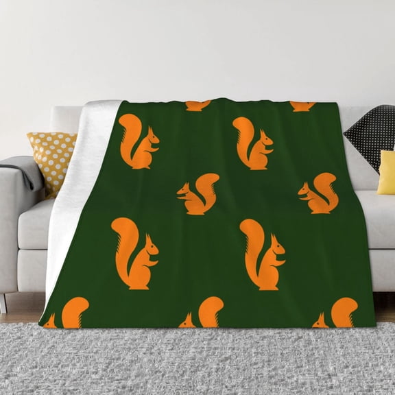 Vsdgher Bold Squirrel Silhouettes Pattern Fleece Throw Blanket, Horizontal Fleece Bedding Home Decor for Couch & Bed All Season Use -80"x60"