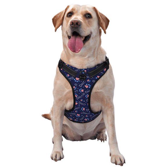 Vsdgher Bone And Star For American Pattern Dog Harness,No Pull Pet Harness with Soft Padded Handle,Adjustable Reflective Vest with 2 Buckles,4 Slide Buckles,S-XL X-Large