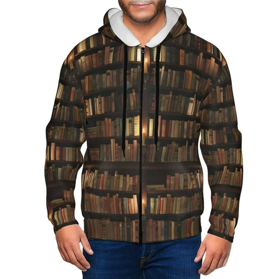 Vsdgher Bookshelves Mens Hoodies Zip Hoodie, Hoodies for Men, Zip-up Hooded Sweatshirt-XX-Large