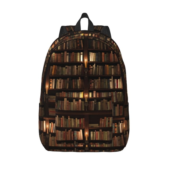 Vsdgher Bookshelves Print Canvas Backpack Travel Rucksack Unisex Knapsack 15.7/17.7Inch Laptop Backpack for Work,College -Medium