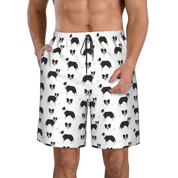 Vsdgher Border Collie Dog Men's Beach Shorts, Surfing shorts, Swim trunks, Quick Dry Swim Trunks for Surfing Beach Fun -XX-Large