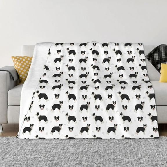 Vsdgher Border Collie Dog Pattern Fleece Throw Blanket, Horizontal Fleece Bedding Home Decor for Couch & Bed All Season Use -50"x40"