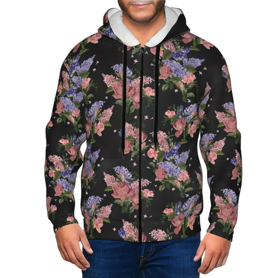 Vsdgher Bouquet Mens Hoodies Zip Hoodie, Hoodies for Men, Zip-up Hooded Sweatshirt-XX-Large