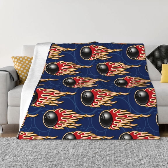 Vsdgher Bowling Ball And Flame Pattern Fleece Throw Blanket, Horizontal Fleece Bedding Home Decor for Couch & Bed All Season Use -60"x50"