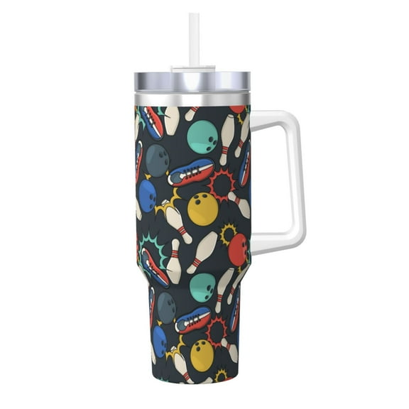 Vsdgher Bowling Ball Pattern 40 oz Tumbler with Handle and Straw Lid | Insulated Cup Reusable Stainless Steel Water Bottle Travel Mug | Gifts for Women Men Him Her