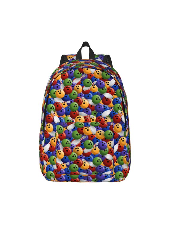 Bowling Colorful Print Canvas Backpack Travel Rucksack Unisex Knapsack 15.7/17.7Inch Laptop Backpack for Work,College -Small