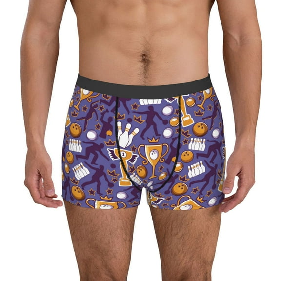 Vsdgher Bowling Game Pattern Men's Boxer Brief Underwear,Soft Funny Underwear for Men-Small