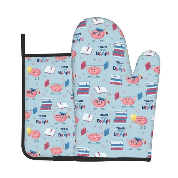 Vsdgher Brain Training Oven Mitts and Pot Holders 2 pcs Set,High Heat Resistant Kitchen Oven Glove for Baking and Cooking