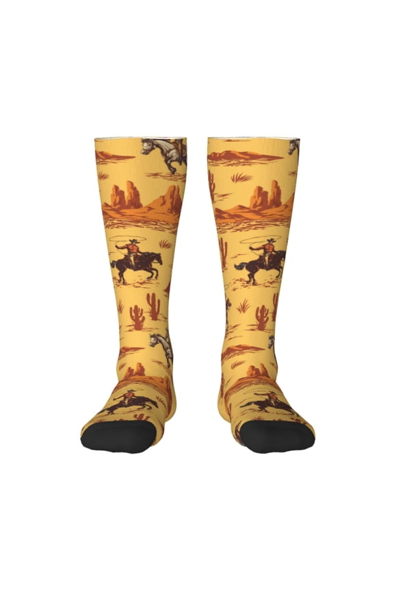 Brave Cowboys Print Thigh High Socks Extra Long Stretchy Sock Women Over Knee High Opaque Stocking Daily Wear
