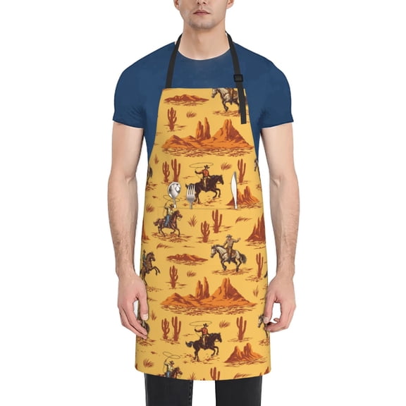 Vsdgher Brave Cowboys Waterproof Apron with 2 Pockets Kitchen Chef Aprons Bibs for Grooming Cooking Baking Painting Gardening