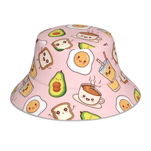 Vsdgher Breakfast Print Bucket Hat for Men&Women Bucket Hat Reversible Summer Double-Side-Wear Travel Gardening, Beach, Camping, Hiking, Fishing Cap