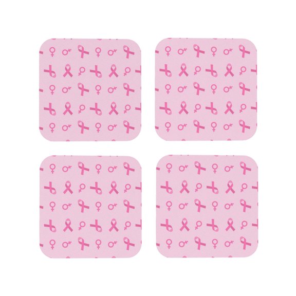Vsdgher Breast Cancer Awareness 1 Leather Coasters for Drinks, Durable Drink Coasters 4 Set for Tabletop Protection, Luxurious Home Décor and Housewarming Gift ( {designName})Square