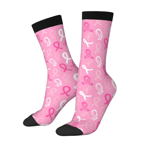 Vsdgher Breast Cancer Awareness (3) Crew Socks for Men & Women, Breathable Casual Athletic Ankle Socks