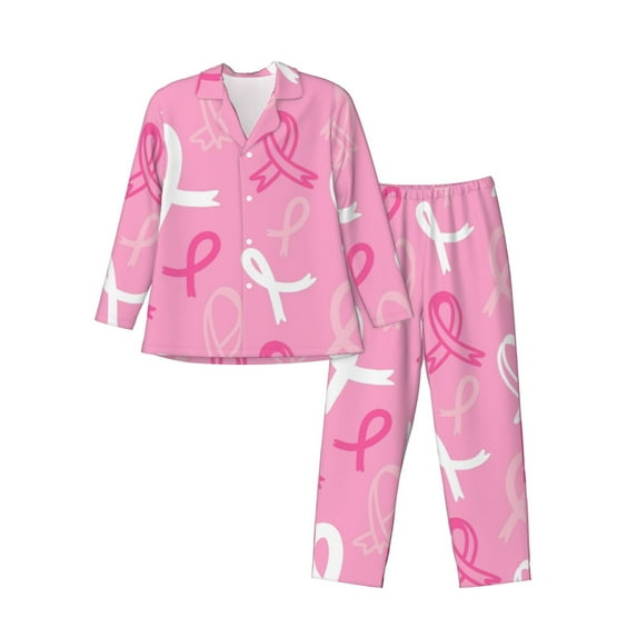Vsdgher Breast Cancer Awareness (3) Mens Pajama Set, Soft Warm Long Sleeve Sleepwear, Cozy Button-Down Pjs for Men-Small