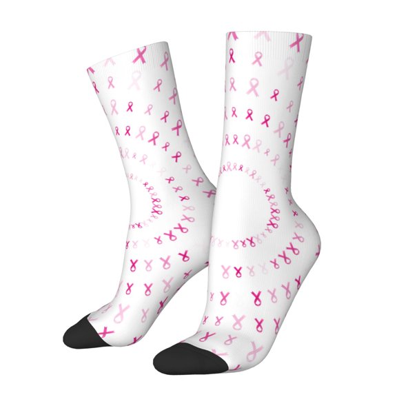 Vsdgher Breast Cancer Awareness (4) Crew Socks for Men & Women, Breathable Casual Athletic Ankle Socks