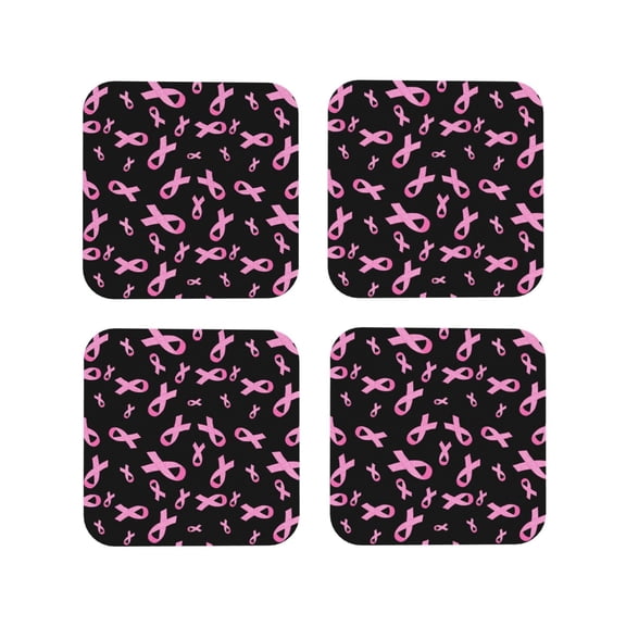 Vsdgher Breast Cancer Awareness Leather Coasters for Drinks, Durable Drink Coasters 4 Set for Tabletop Protection, Luxurious Home Décor and Housewarming Gift ( {designName})Square