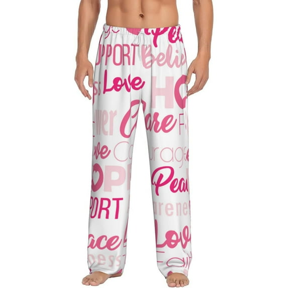 Vsdgher Breast Cancer Pink Ribbons Awareness (2) Print Mens Pajama Pants Sleep & Lounge Pants, PJ Bottoms With elastic waistb and Pockets