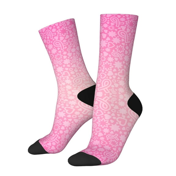 Vsdgher Breast Cancer Pink Ribbons Awareness Crew Socks for Men & Women, Breathable Casual Athletic Ankle Socks