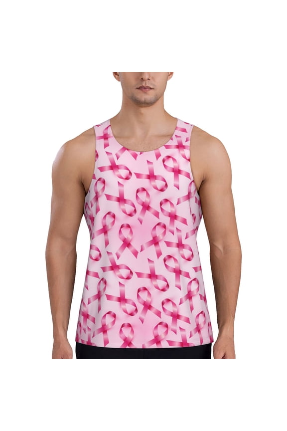 Breast Cancer Ribbons Awareness Men's Workout Tank Tops Sleeveless Gym Shirt Quick Dry Fitness Bodybuilding Sleeveless T Shirt-X-Large