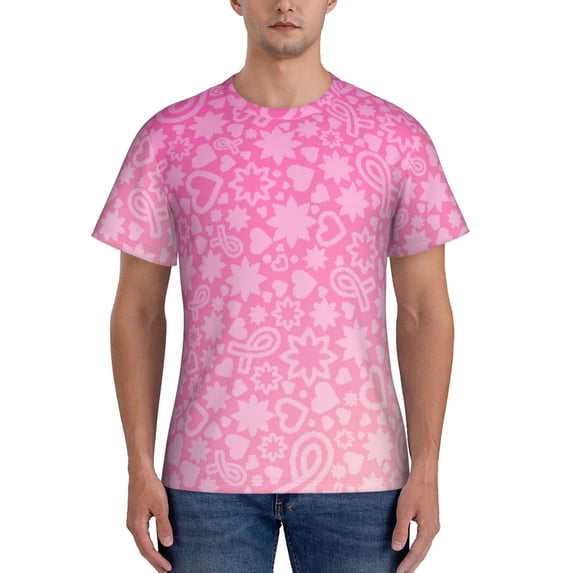 Vsdgher Breast CancerN Ribbons Awareness Print Men's Dry Fit Mesh Athletic Shirts Moisture Wicking Tennis T-Shirt Tops