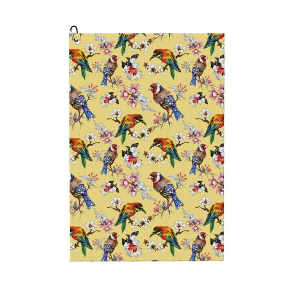 Vsdgher Bright Birds Print Golf Towel Golf Gift for Men and Women Golf Towel with Carabiner Clip to Quickly Remove Sand, Mud, Dirt and Sweat