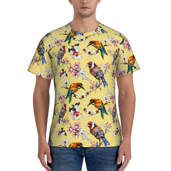 Vsdgher Bright Birds Print Men's Dry Fit Mesh Athletic Shirts Moisture Wicking Tennis T-Shirt Tops