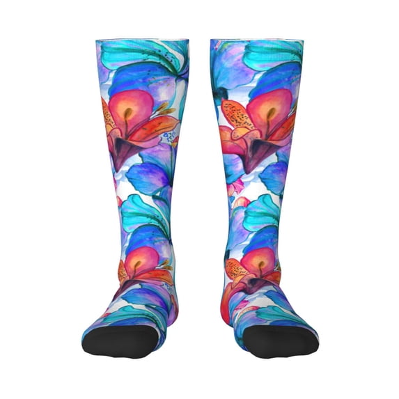 Vsdgher Bright Flowers Print Thigh High Socks Extra Long Stretchy Sock Women Over Knee High Opaque Stocking Daily Wear