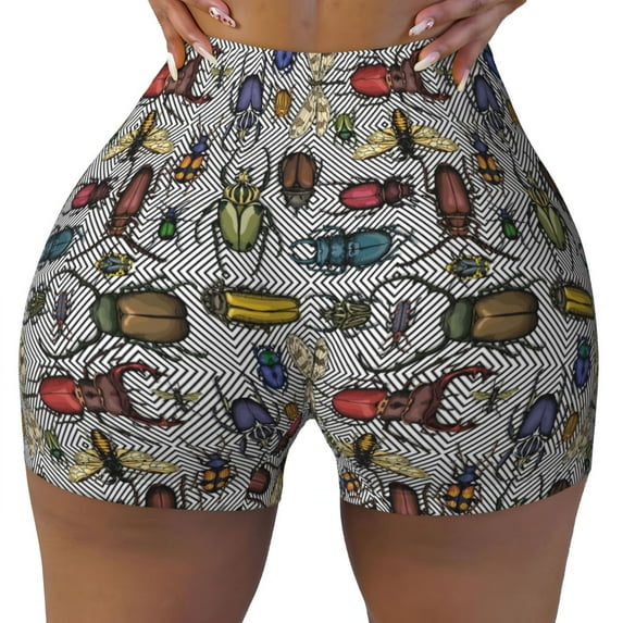 Vsdgher Bright Insects print Workout Shorts for Women Seamless Soft Smooth Gym Yoga Scrunch Active Exercise Fitness Shorts