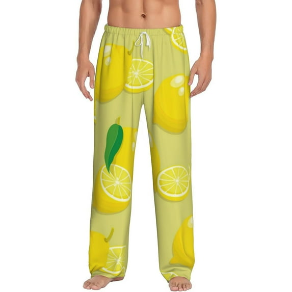 Vsdgher Bright Lemons Print Mens Pajama Pants Sleep & Lounge Pants, PJ Bottoms With elastic waistb and Pockets