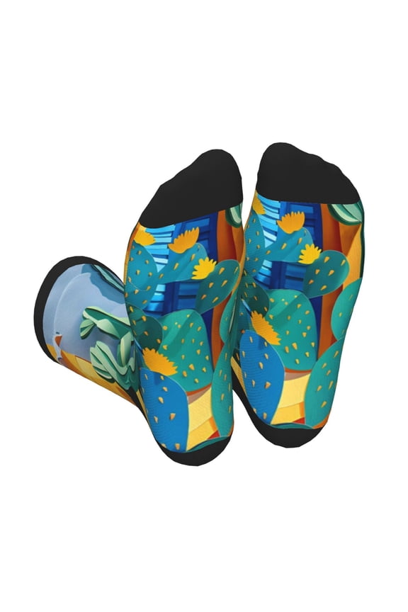 Bright Paper Cactus Scene Unisex Crew Socks Lightweight Breathable Ventilation Ankle Socks, Mid-calf socks for Daily