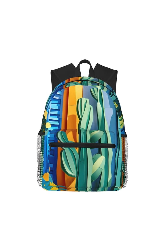 Bright Paper Cactus Scene Unisex Large Capacity Bookbag, Schoolbag, Casual Daypack for High School, College, Teens, Travel, Work