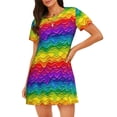 thumbnail image 1 of Vsdgher Bright Rainbow Pattern Womens Short Sleeve Sleepshirt Scoopneck Cute Nightdress Ruffle Comfy Nightgown, 1 of 6