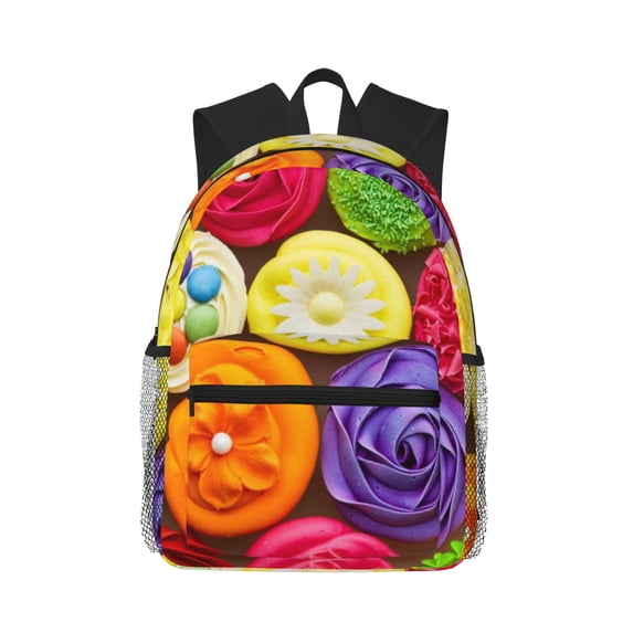 Vsdgher Brightly Colored Cupcakes Print Unisex Large Capacity Bookbag Schoolbag Casual Daypack for High School/College/Teens/Travel/Work