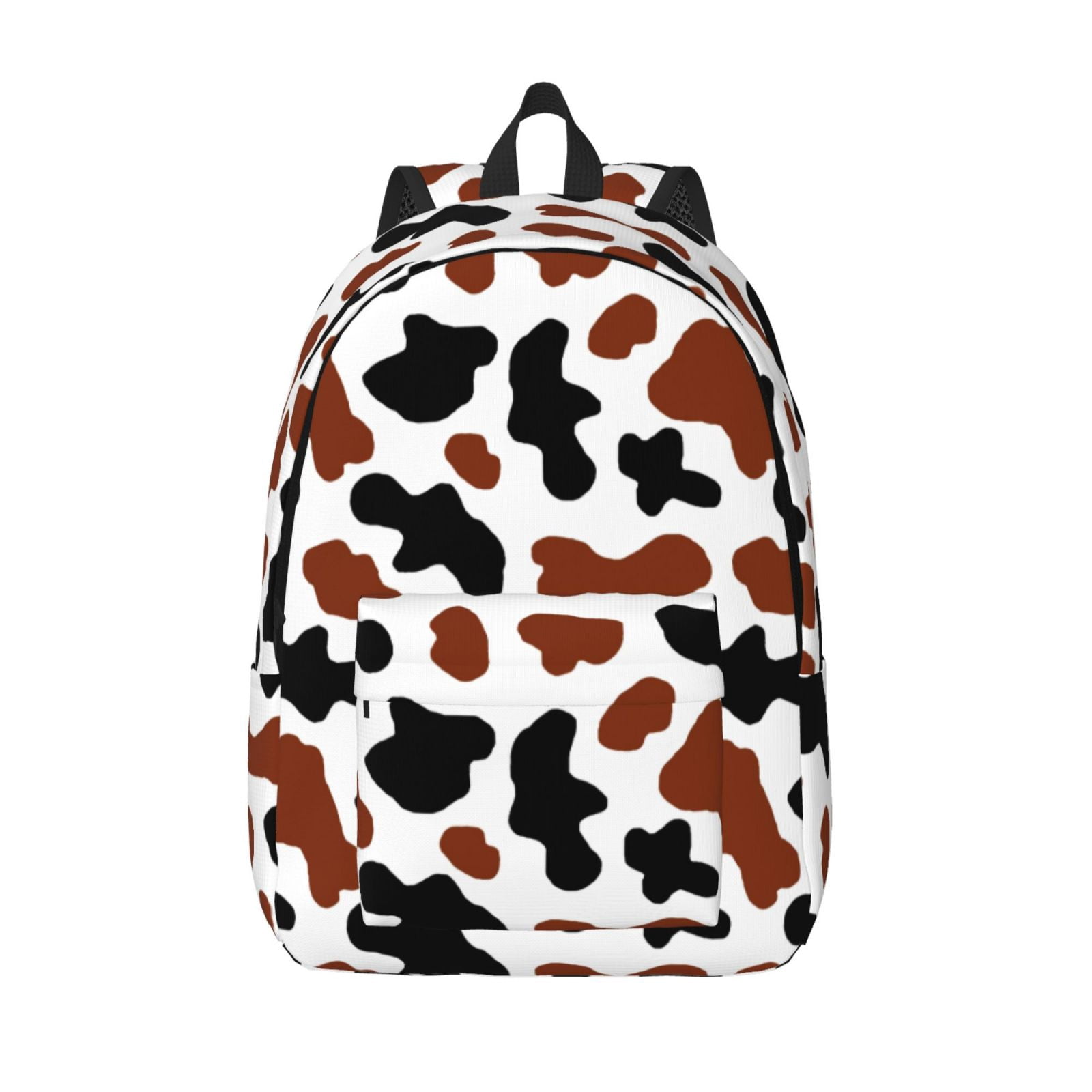 Vsdgher Brown Black Cow Print Canvas Backpack Travel Rucksack Unisex Knapsack 15.7/17.7Inch Laptop Backpack for Work,College -Small