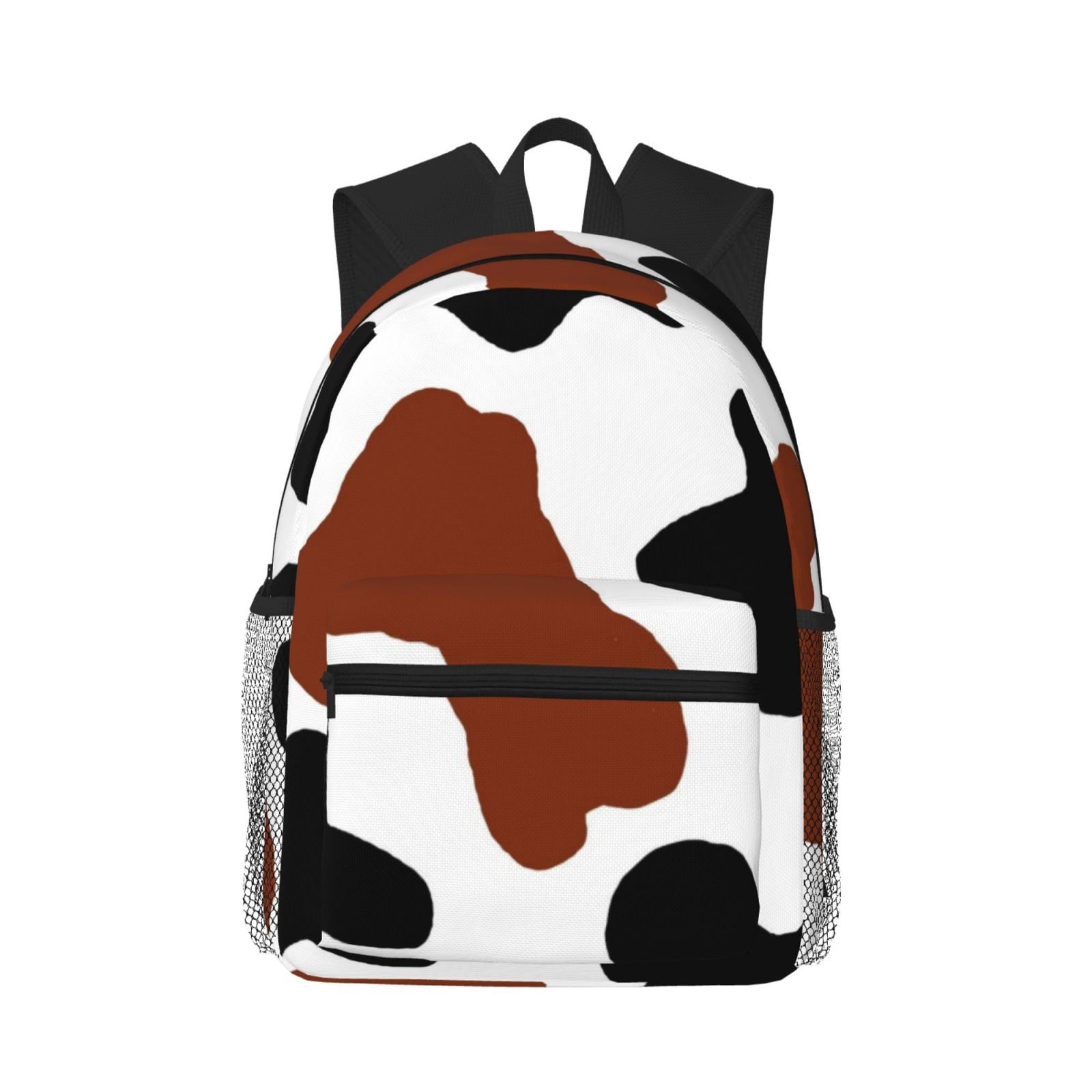 Vsdgher Brown Black Cow Print Unisex Large Capacity Bookbag Schoolbag Casual Daypack for High School/College/Teens/Travel/Work