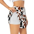 thumbnail image 1 of Vsdgher Brown Black Cow Print Women's Running Double Layer Shorts High Waisted with Pockets Elastic Yoga Workout Athletic Gym Sports, 1 of 8