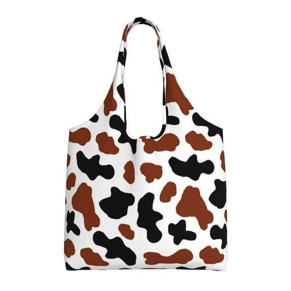 Vsdgher Brown Black Cow Print canvas Tote Bag, Lightweight Cloth Bags, Suitable for shopping, groceries, travel