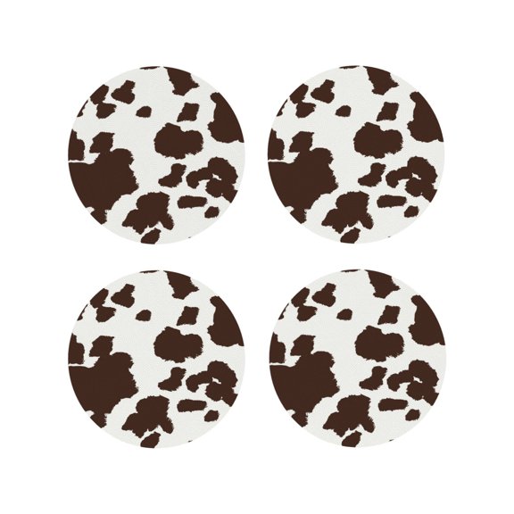 Vsdgher Brown Cow Leather Coasters for Drinks, Durable Drink Coasters 4 Set for Tabletop Protection, Luxurious Home Décor and Housewarming Gift-Round Shape