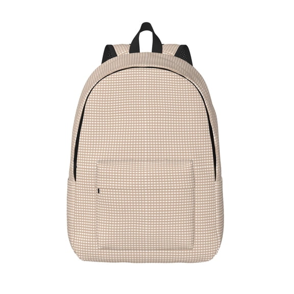 Vsdgher Brown Gingham Print Canvas Backpack Travel Rucksack Unisex Knapsack 15.7/17.7Inch Laptop Backpack for Work,College -Small